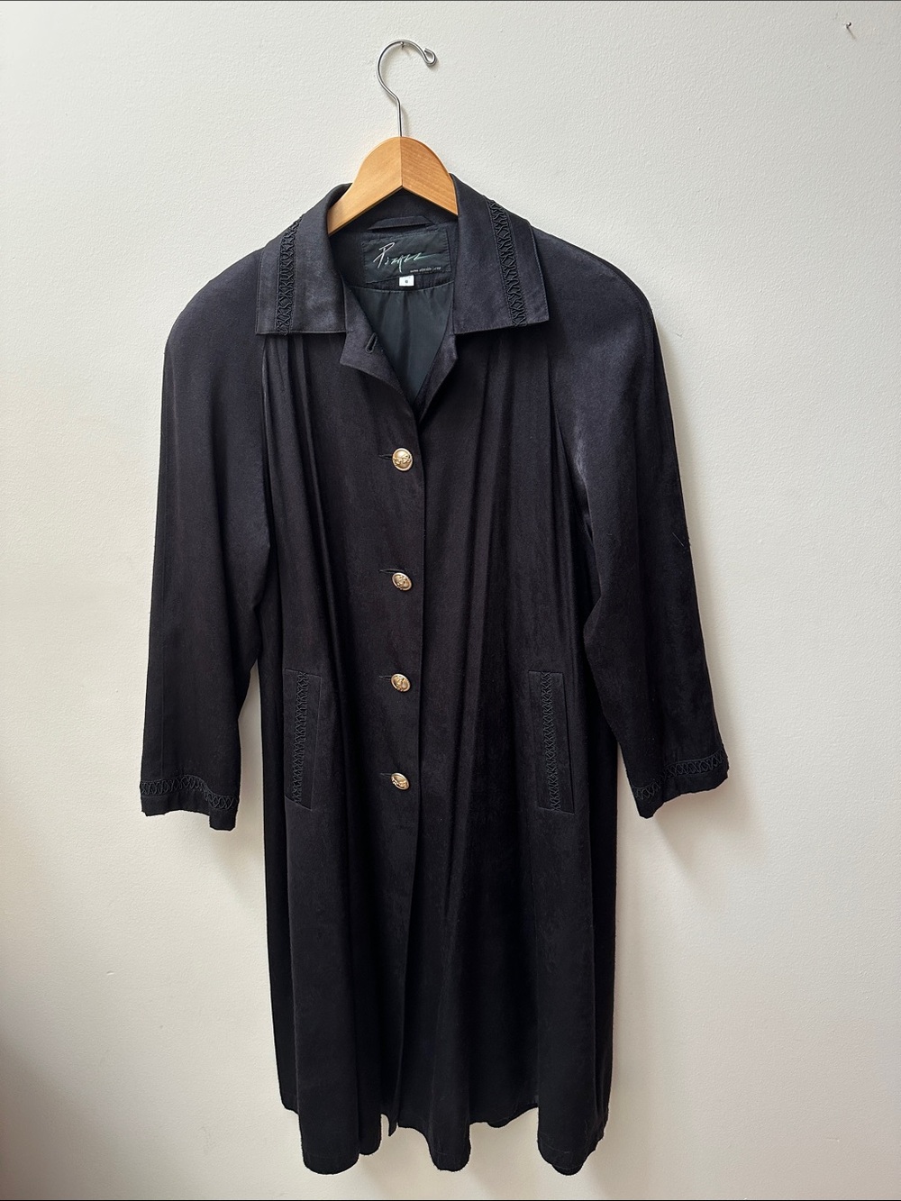 Early 90’s Black Trench Coat with Gold Buttons